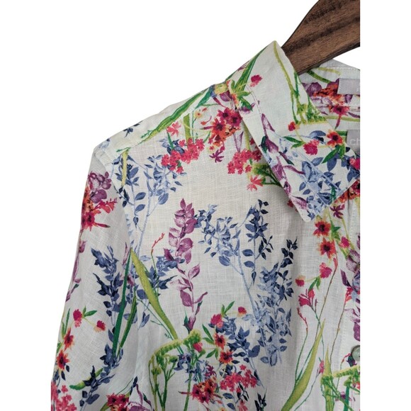 Chico's No Iron FreshChic 100% Linen Floral Print 3/4 Sleeve Button-Up Shirt 2 L - Picture 5 of 9